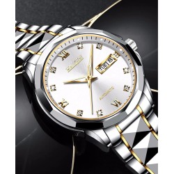 HAIQIN - orologio meccanico automatico - acciaio inossidabile - oro/bianco