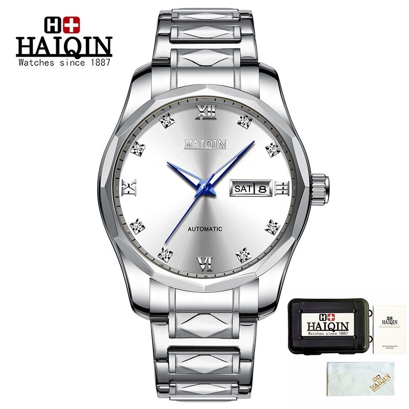 HAIQIN - montre mécanique automatique - acier inoxydable - argent / blanc
