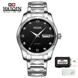HAIQIN - orologio meccanico automatico - acciaio inossidabile - argento/nero