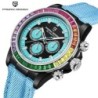 PAGANI DESIGN - montre de sport mécanique - chronographe - lunette arc-en-ciel - bracelet cuir - bleu