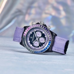 PAGANI DESIGN - montre de sport mécanique - chronographe - lunette arc-en-ciel - bracelet cuir - violet