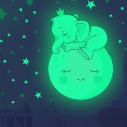 Adesivo da parete luminoso - carta da parati per cameretta dei bambini - elefantino addormentato / luna / stelle