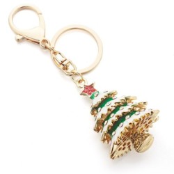 Enamel Christmas tree - crystals - red star - keychainKeyrings