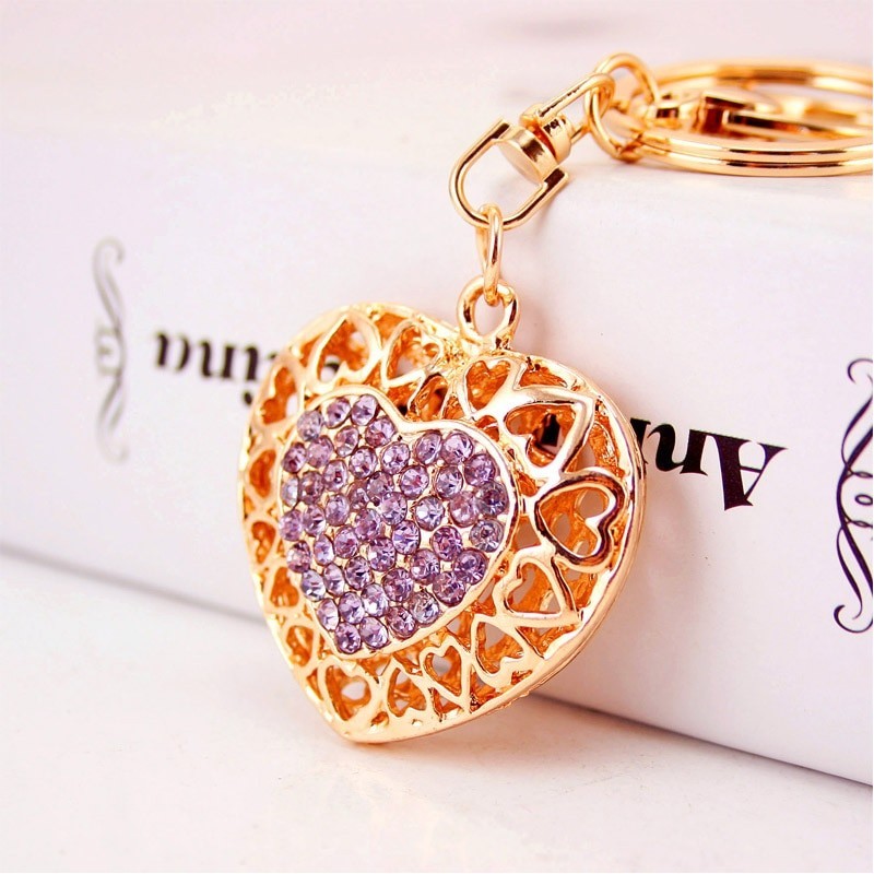 Hollow-out heart with crystals - keychainKeyrings