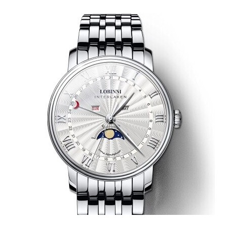 LOBINNI - luxury Quartz watch - moon phase - waterproof - stainless steel - silver / whiteWatches