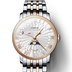 LOBINNI - luxury Quartz watch - moon phase - waterproof - stainless steel - gold / whiteWatches