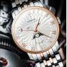 LOBINNI - orologio al quarzo di lusso - fasi lunari - impermeabile - acciaio inossidabile - oro/bianco