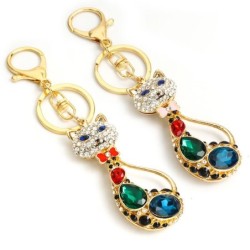 Chat à longue queue en cristal - porte-clés