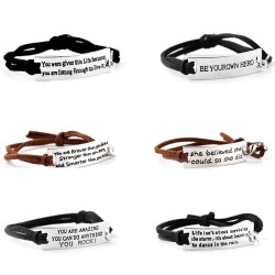 Bracelet en cuir - messages inspirants - unisexe