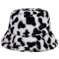 Caldo cappello invernale - stile secchiello - motivi leopardo / mucca