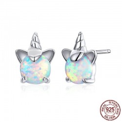 Unicorno e opale - orecchini a bottone - argento sterling 925