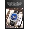CHENXI - montre à quartz mécanique automatique - étanche - design squelette - argent / bleu