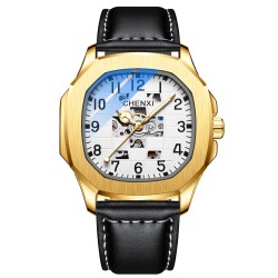 CHENXI - orologio al quarzo meccanico automatico - impermeabile - design scheletrato - oro/bianco