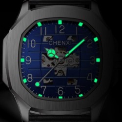CHENXI - orologio al quarzo meccanico automatico - impermeabile - design scheletrato - argento / nero