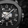 CHENXI - orologio al quarzo meccanico automatico - impermeabile - design scheletrato - argento / nero