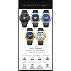 CHENXI - orologio al quarzo meccanico automatico - impermeabile - design scheletrato - argento / nero