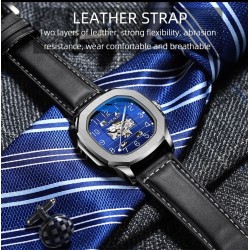 CHENXI - orologio al quarzo meccanico automatico - impermeabile - design scheletrato - argento / nero