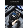 CHENXI - orologio al quarzo meccanico automatico - impermeabile - design scheletrato - argento / nero
