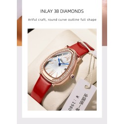 CHENXI - montre quartz élégante avec strass - étanche - bracelet cuir - rouge