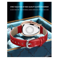 CHENXI - elegante orologio al quarzo con strass - impermeabile - cinturino in pelle - rosso