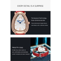 CHENXI - elegante orologio al quarzo con strass - impermeabile - cinturino in pelle - rosso