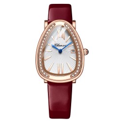 CHENXI - elegante orologio al quarzo con strass - impermeabile - cinturino in pelle - rosso scuro