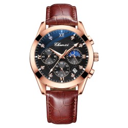 CHENXI - montre de sport à quartz - étanche - bracelet cuir - marron / noir