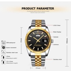 CHENXI - orologio al quarzo di lusso - cronografo - doppio calendario - impermeabile - acciaio inossidabile