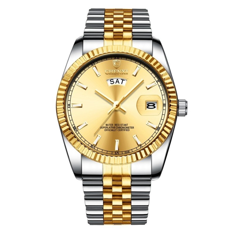 CHENXI - montre à quartz de luxe - chronographe - double calendrier - étanche - acier inoxydable