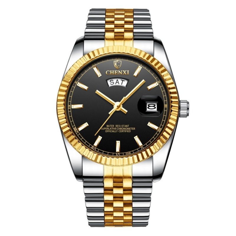 CHENXI - montre à quartz de luxe - chronographe - double calendrier - étanche - acier inoxydable