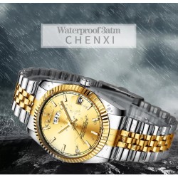 CHENXI - montre à quartz de luxe - chronographe - double calendrier - étanche - acier inoxydable