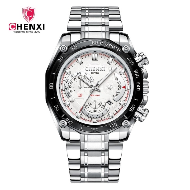 CHENXI - orologio al quarzo di lusso - luminoso - impermeabile - acciaio inossidabile