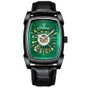 CHENXI - orologio quadrato automatico - design intagliato - cinturino in pelle - nero/verde