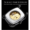 CHENXI - orologio quadrato automatico - design intagliato - cinturino in pelle - argento/verde
