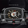 CHENXI - orologio quadrato automatico - design intagliato - cinturino in pelle - argento/nero