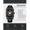 CHENXI - orologio quadrato automatico - design intagliato - cinturino in pelle - argento/nero