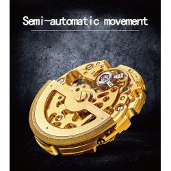 CHENXI - orologio quadrato automatico - design intagliato - cinturino in pelle - argento/nero
