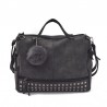 Sac vintage en cuir nubuck avec rivets / pompon fourrure