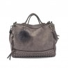 Vintage nubuck leather bag with rivets / fur pom pomBags