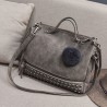 Vintage nubuck leather bag with rivets / fur pom pomBags