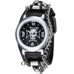 Montre de sport à quartz - tête de mort/chaîne - style punk/gothique - bracelet cuir