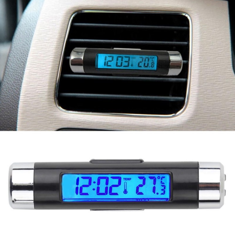 2 in1 - termometro / orologio digitale LCD per auto - clip-on