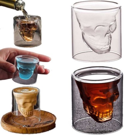 Drinking glass - skull design - double bottom - for vodka / wine / coffee - 25 mlBar supply