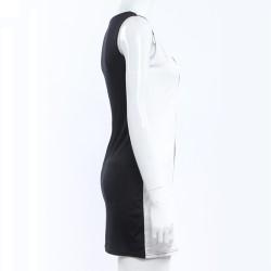 Mini abito smanicato - rigato nero/bianco - taglie comode
