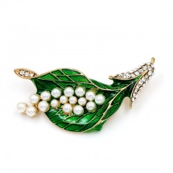 Green leaf / pearls / crystals - elegant broochBrooches
