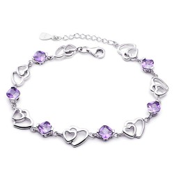 Bracciale elegante - cristalli / cuori viola - argento 925
