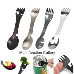 Couverts multifonctions en inox - cuillère - fourchette - couteau - décapsuleur / ouvre-boîte