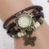 Bracelet multicouche vintage - avec montre à quartz - perles / papillon