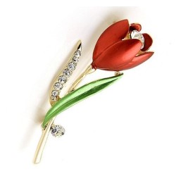 Tulipano rosso con cristalli - spilla