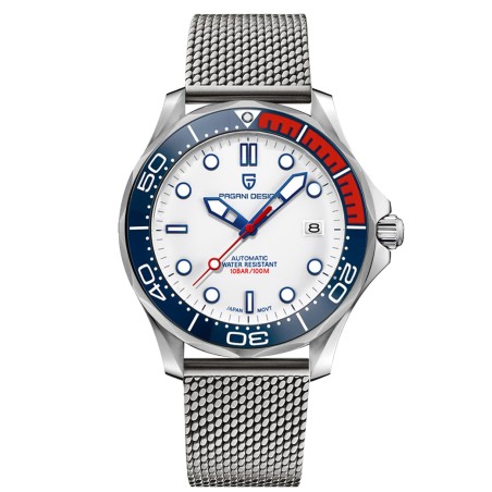 PAGANI - orologio automatico in acciaio inossidabile - cinturino in rete - impermeabile - bianco
